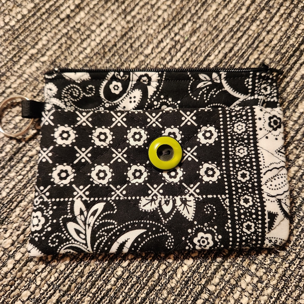 🔥 Handmade coin purse zippered keyring quilted card Wallet Black White